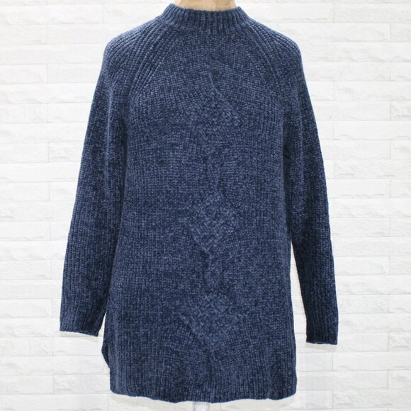 J. JILL Sweater Chenille Thick Chunky Cable Knit Winter Oversized Marled Blue SM - Picture 1 of 13